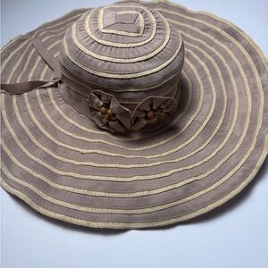 VTG SCALA HANDCRAFTED WIDE BRIMMED SUN HAT BEADED BAND Cottagecore Shabby Chic